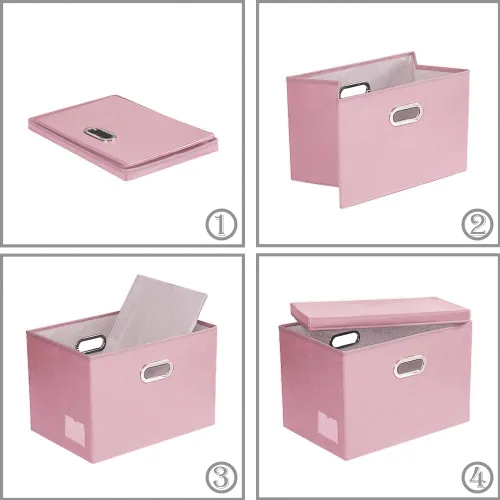 Miniatura 6 de PRANDOM - Cajas de almacenamiento grandes apilables con tapas (paquete de 3 unidades), cajas organizadoras de tela de cuero plegables con tapa