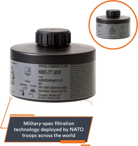 Miniatura 3 de MIRA Safety - NBC-77 SOF - Filtro único de máscara de gas de 40 mm - Filtros especiales combinados de respirador CBRN - Tamaño estándar OTAN