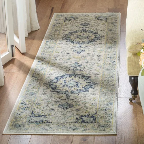 Miniatura 3 de SAFAVIEH Madison Collection - Alfombra decorativa de 2 pies 3 pulgadas x 3 pies 11 pulgadas, color marfil y azul, diseño de medallón bohemio,