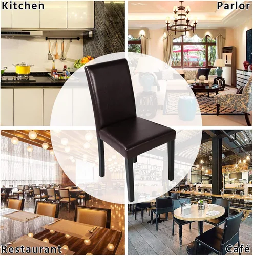 Miniatura 3 de Topeakmart Juego de 4 sillas de comedor de piel sintética con respaldo alto, patas de madera de pino acolchadas, sillas de cocina para comedor, sala