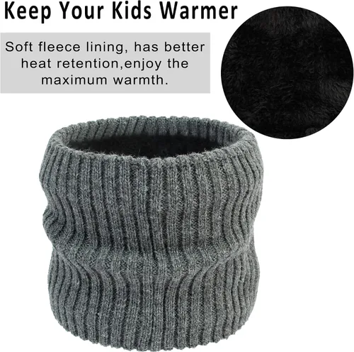 Miniatura 4 de Conjunto de bufanda de sombrero de invierno para bebé, bufanda de punto cálido con forro polar para niños y niñas