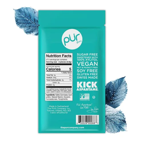 Miniatura 2 de PUR Gum Chicle sin aspartamo 100% xilitol Chicle natural con sabor a menta fresca, 55 piezas (paquete de 1)
