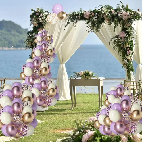 Miniatura 6 de Globos morados y dorados: 60 globos metálicos de lavanda y champán de 12 pulgadas con confeti para graduaciones, bodas, cumpleaños y celebraciones