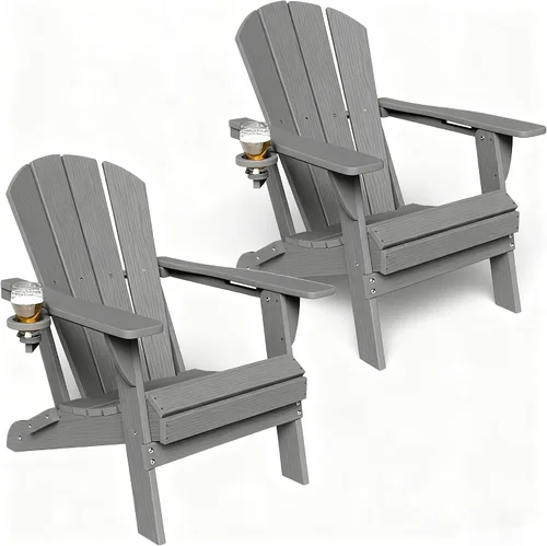 Miniatura 9 de GLANC Juego de 2 sillas plegables Adirondack de polietileno de alta densidad para todo tipo de clima, sillas de césped para patio al aire libre