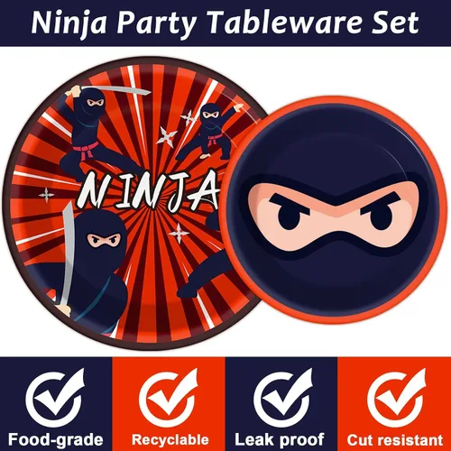 Miniatura 4 de Juego de vajilla de 98 piezas de decoración de fiesta de cumpleaños ninja guerrero, platos de karate, servilletas, mantel, kit de suministros