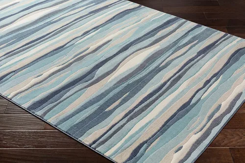 Miniatura 4 de Hauteloom Basco - Tapete moderno de rayas onduladas para la sala o el dormitorio, color azul, gris y beige, de 3 pies y 11 pulgadas x 5 pies y 7