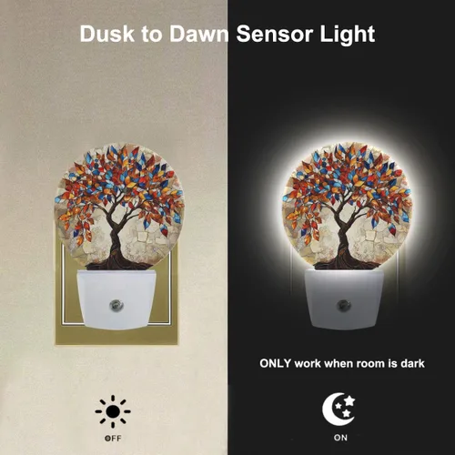 Miniatura 2 de EKOBLA Luz nocturna de árbol de estaciones coloridas enchufable, luz nocturna LED multicolor con sensor automático del atardecer al amanecer
