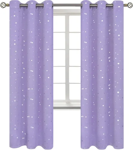 Miniatura 31 de BGment Cortinas opacas para dormitorio infantil, con aislamiento térmico, con ojales, estampado de estrellas plateadas, cortinas para oscurecer