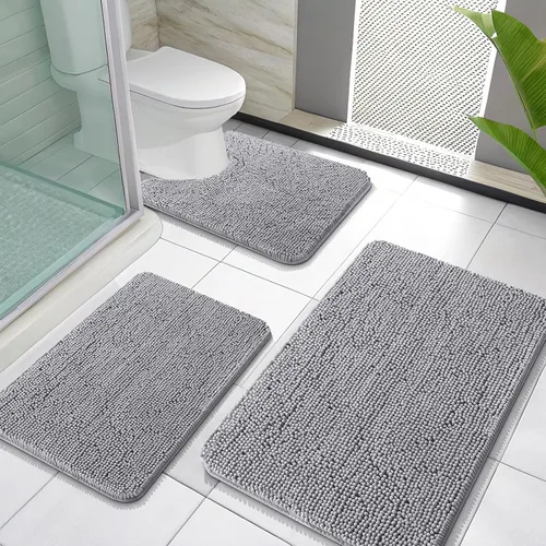 Miniatura 13 de OLANLY Juego de Alfombras de Baño de 3 Piezas, Tapetes de Baño de Chenilla Suave y Absorbente y Alfombra de Contorno en Forma de U para Inodoro