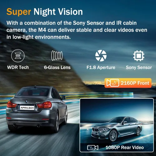 Miniatura 5 de Cámara de tablero doble espejo, cámara delantera y trasera para automóvil con grabación dual 4K+2.5K, aplicación WiFi, control de voz, visión
