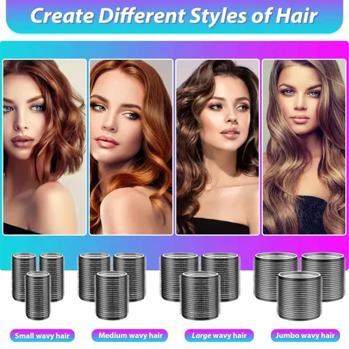 Miniatura 3 de Juego de rizadores de pelo con 24 rodillos (6 jumbo, 6 grandes, 6 medianos, 6 pequeños) y 24 clips para todas las longitudes de cabello (negro)