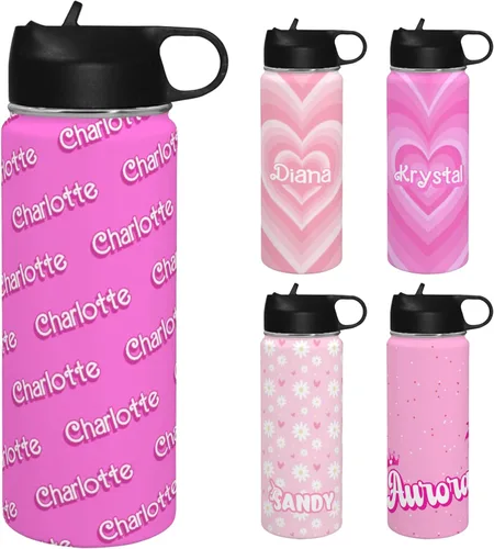 Miniatura 17 de Personalized Kids Water Bottle with Name, 18oz Insulated Stainless Steel Straw, Leak Proof BPA-Free Water Bottle for School, Sports & Travel, Custom