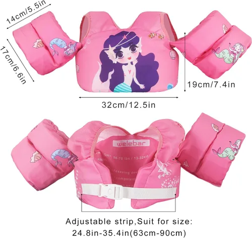 Miniatura 5 de Chaleco de natación para niños pequeños, apto para niños de 28 a 70 libras, flotadores para niños y niñas, ayuda a la natación, entrenamiento, traje