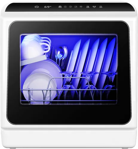 Miniatura 11 de EUHOMY Lavavajillas de encimera portátil con 6 programas, tanque de agua incorporado de 1.3 galones para apartamentos, alta temperatura de 75℃, sin