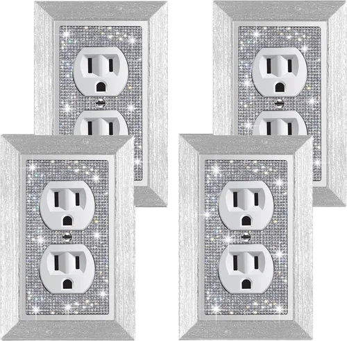 4 piezas de cubiertas de enchufes brillantes con diamantes de imitación, placas de pared para interruptor de luz, placa decorativa de imitación de 4