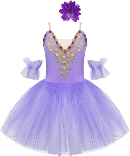 Miniatura 7 de JEATHA Camisola para niñas y niñas, leotardo con falda, vestido de ballet, cisne, lago, tutú, bailarina, disfraces para competición