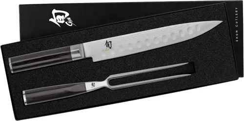 Miniatura 2 de Shun Juego clásico de 2 piezas para tallar, incluye cuchillo clásico hueco de 9 pulgadas y tenedor para tallar, juego japonés hecho a mano, núcleo