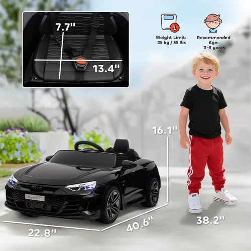 Miniatura 7 de Aosom Carro de juguete con licencia Audi RS e-tron GT de 12V para niños, vehículo eléctrico con control remoto para padres, música, luces, para Negro