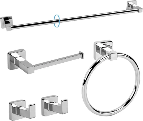 Juego de 5 piezas de accesorios de baño de cromo pulido, juego de barra de toalla de mano de acero inoxidable de 60 cm, soporte de papel higiénico,