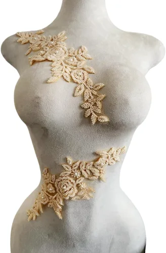 Miniatura 6 de PLune Apliques de encaje con cuentas, parches perfectos para vestidos de boda, accesorios de ropa, un par/bolsa, 5.5 x 12.9 pulgadas (azul)