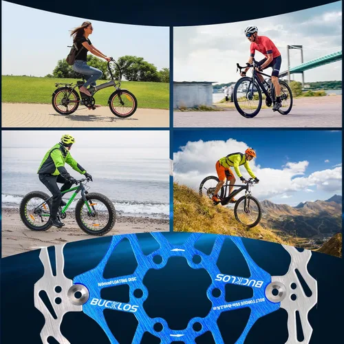 Miniatura 6 de BUCKLOS Rotor de freno de disco flotante de 160 mm, 180 mm, 203 mm, rotores de freno de bicicleta de montaña de acero inoxidable con 6 piezas de Azul