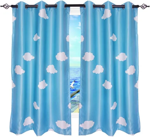 Miniatura 2 de 1 panel de cortinas opacas blancas y azules para niños