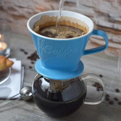 Miniatura 6 de Creano XXL gotero de café de porcelana azul - cafetera de cono de cerámica - cafetera de café vertida - tamaño del filtro 4 - calidad enorme