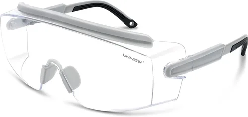 UKNOW Anteojos de seguridad sobre lentes, gafas de seguridad antivaho protección ocular envolvente, gafas protectoras ANSI Z87.1 Gris