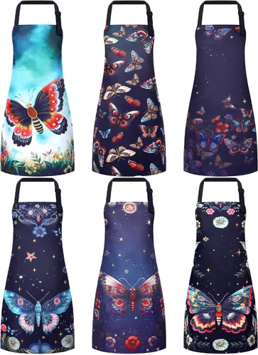 Miniatura 12 de Bencailor 6 delantales de cocina de verano con bolsillos, diseño de flores, gallo, abeja, mariposa, girasol, primavera, a granel para mujeres