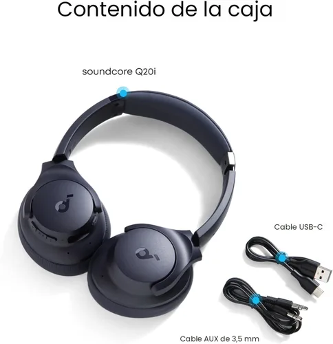 Miniatura 8 de Soundcore by Anker Q20i Auriculares híbridos con cancelación activa de ruido, Bluetooth inalámbrico supraaurales, 40H de reproducción larga con ANC