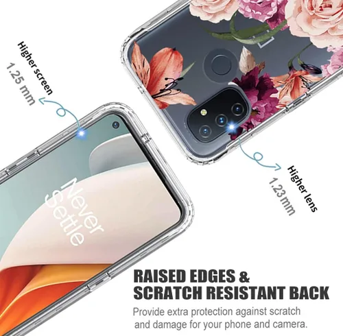 Miniatura 2 de Funda para OnePlus Nord N100 BE2013 con protector de pantalla de vidrio templado, lindo patrón floral transparente de cuerpo completo protector