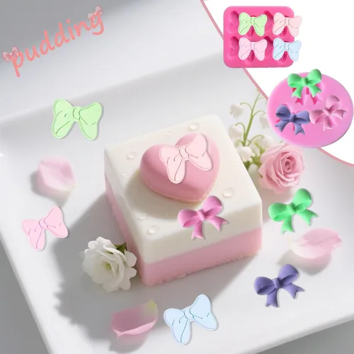 Miniatura 4 de Molde de silicona para moño, 5 piezas de moldes de silicona para fondant, moldes de chocolate para tartas de chocolate, dulces, moldes de arco