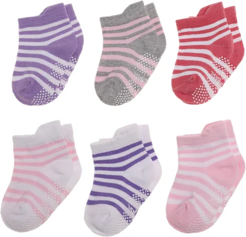 Miniatura 7 de Calcetines con Agarre Antideslizante para Niños Pequeños Calcetines de Tripulación de Algodón Anti Resbalón para Bebés Niños y Niñas 12 Pares