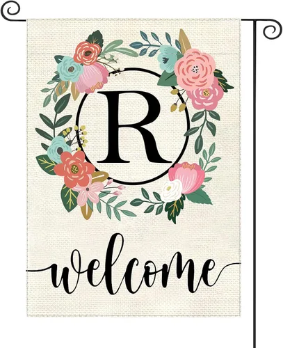 Miniatura 22 de Bandera de jardín con letra monograma, floral, 12 x 18 pulgadas, doble cara para exterior, pequeña de arpillera, familia, apellido, bandera inicial