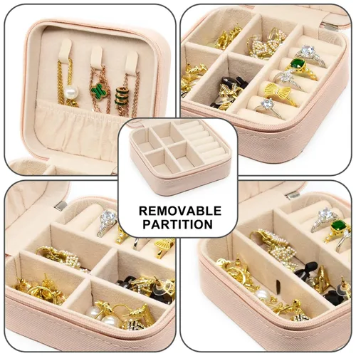 Miniatura 5 de Joyero pequeño estuche de joyería portátil de viaje para anillo dije aretes collar organizador de pulseras cajas de almacenamiento 1 unidad rosa