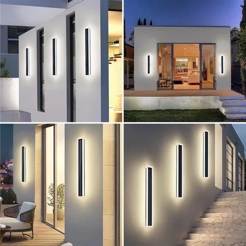 Miniatura 8 de Luces solares de pared LED impermeables para exteriores, 15.7 in de largo, pantalla de acrílico montada del atardecer al amanecer, 8 W, lámpara