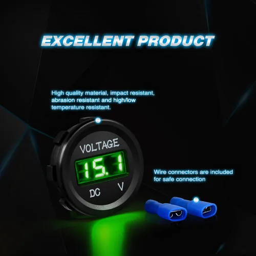 Miniatura 5 de Nilight Panel de voltímetro de pantalla digital LED DC12V Panel redondo digital impermeable VoltVolt Tester Gauge para barco, vehículo marino