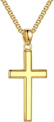 Ursteel 925 Sterling Silver Cross Pendant Cross Necklace for Men, Mens Cross Necklace 18K GoldSilverBlack Box Chain Necklace for Men Women Girls 16