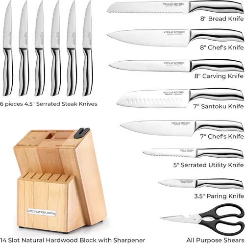 Miniatura 2 de Zulay - Juego de cuchillos de cocina de acero inoxidable de 15 piezas con afilador integrado, cuchillos ultra afilados y resistentes al óxido