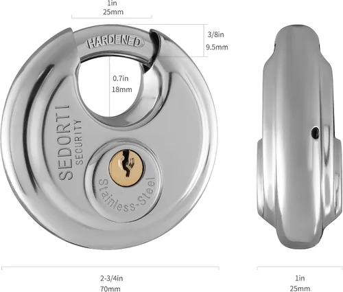 Miniatura 5 de SEDORTI Paquete de 10 candados de disco con llaves iguales, 2-3/4 pulgadas de ancho, cerradura redonda de acero inoxidable 304, cerradura