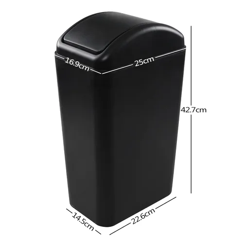 Miniatura 2 de Vababa Cubo de basura de plástico negro de 3 galones, pequeño cubo de basura delgado con tapa abatible
