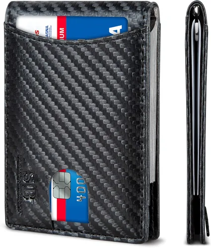 Miniatura 83 de SERMAN BRANDS - Billetera sencilla de cuero genuino con bloqueo RFID para hombre, billetera delgada con bolsillo frontal y clip para dinero
