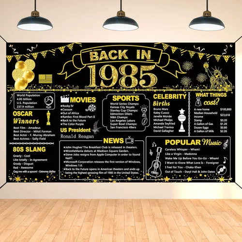 Miniatura 20 de DARUNAXY 100 cumpleaños de oro negro decoración de fiesta, pancarta de "Back in 1926" póster de fiesta de 100 años suministros, 6x3.6 pies gran