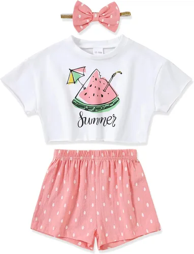 YALLET Ropa de niña pequeña 2T 3T 4T 5T Niñas, manga corta impresión superior + pantalón 12, 18 24 meses, ropa de verano para bebé 1-5T
