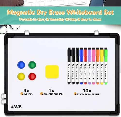 Miniatura 2 de Pizarra blanca con calendario mensual para pared, pizarra de borrado en seco de 16 x 12 pulgadas, pequeña pizarra blanca magnética, tablero colgante