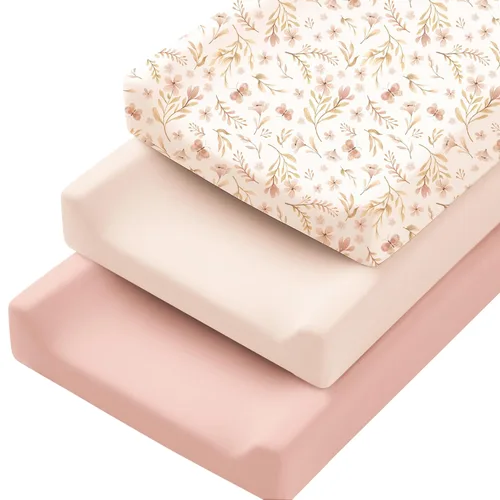 Miniatura 10 de Konssy Paquete de 3 fundas elásticas para cambiador para niña, niño, funda suave y sedosa para mesa cambiadora, sábanas transpirables para cambiador