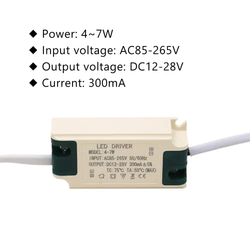 Miniatura 2 de Controlador LED de 4-7W, corriente constante 300mA AC 85-265V Salida 15-26V DC Conector hembra Rectificador Transformador Fuente de alimentación