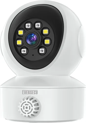 EVERSECU Cámara de seguridad para el hogar con detección de humo y gas con alarma de sonido y alerta en tiempo real, seguimiento automático