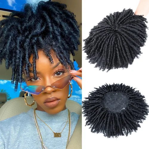 Miniatura 10 de Pelucas de rastas cortas de 6 pulgadas para mujeres y hombres negros con clips, pelucas trenzadas sintéticas con rizos postizos, rizos Afro, rizos