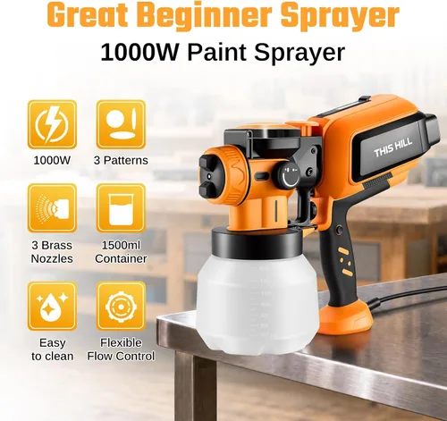 Miniatura 2 de This Hill Pistola eléctrica de pintura en aerosol de alta potencia de 1000 W, pulverizador de pintura de contenedor de 50.7 fl oz para pintura